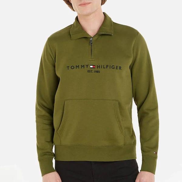 Tommy Hilfiger Tommy Logo Mock Neck Sweatshirt in Putting Green