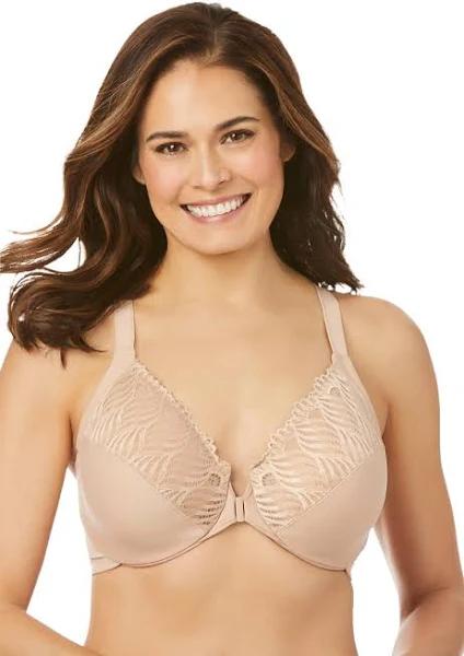 Glamorise Front-Closure T-Back Wonderwire Bra - Cafe - 16E