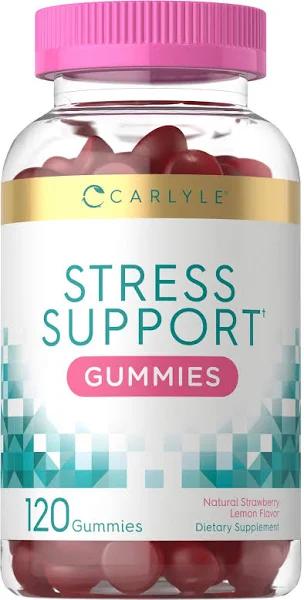 Stress Relief Gummies | 120 Count | with GABA and L Theanine | Non-GMO, Gluten Free Supplement | Strawberry Lemon Flavor | by Carlyle