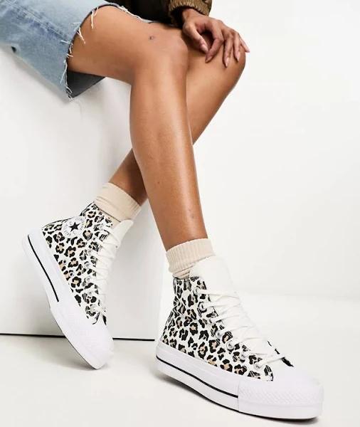 Converse Chuck Taylor All Star Lift Hi Sneakers in Leopard print-Brown