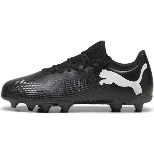 Future 7 Play FG/AG Football Boots - Youth 8-16 Years in Black/White, Size 6.5, Textile by Puma