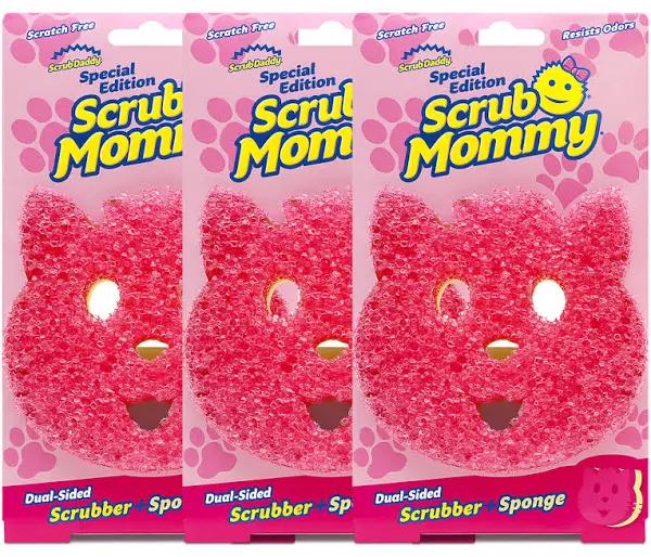 3 x Scrub Daddy Dual-Sided Scrub Mummy Scrubber & Sponge - Pink & Yellow Cat - AfterPay & zipPay Available