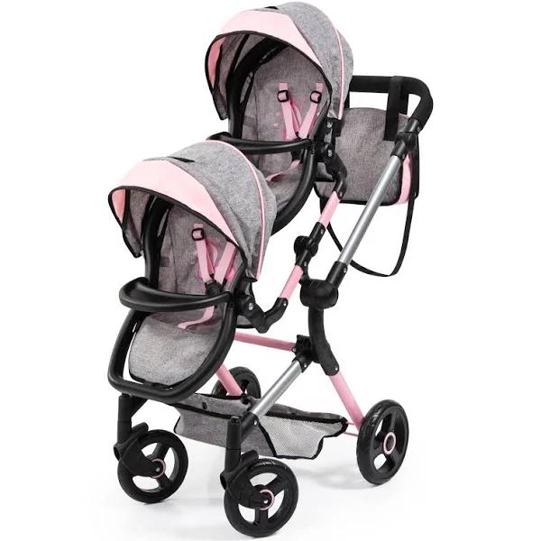 Bayer Neo Twin Doll Pram - Grey & Pink with Butterfly