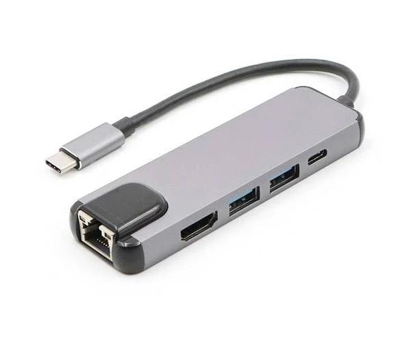 USB-C/Type-C to HD 4K HDMI + RJ45 + USB 3.0 + USB 2.0 + PD 5 in 1 Hub Converter