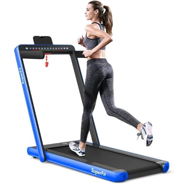 Costway 2 in 1 Folding Treadmill with Dual LED Display for Home & Office-Blue