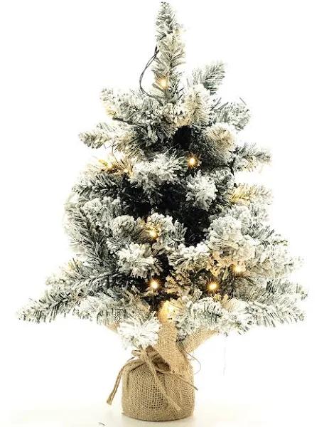 Pre-Lit Perisher Snow Flocked Green Tabletop Christmas Tree With 65 Tips - 51cm