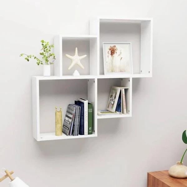 vidaXL - Wall Cube Shelf High Gloss Chipboard - White - 80x15x78.5 cm