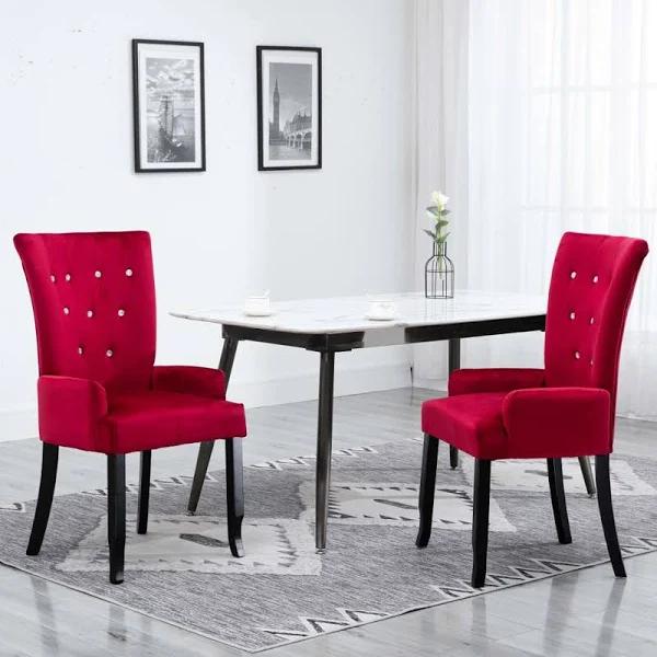 vidaXL Dining Chair with Armrests 2 Pcs Red Velvet