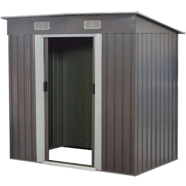 4ft x 8ft Garden Shed With Base Flat Roof Outdoor Storage - Grey