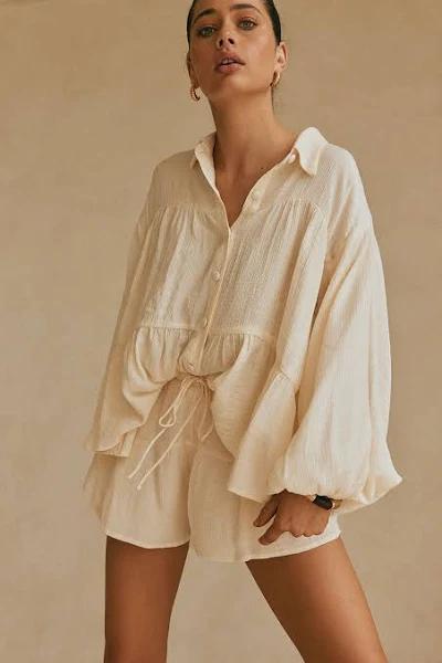 Huxley Front Tie Panelled Shorts - Cream XXS | by Sabo