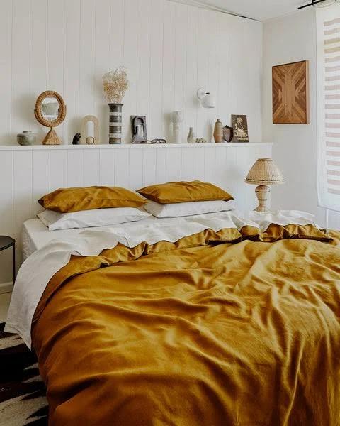 Turmeric & Oatmeal Bedding Bundle - Double Special (with Queen Duvet Cover & Queen Flat Sheet) - Bed Threads