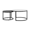 Oikiture Set of 2 Coffee Table Round Nesting Side End Table White & Black