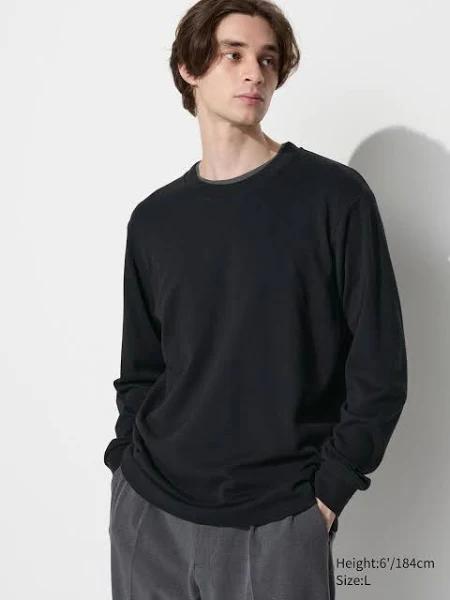 Uniqlo Soft Brushed Crew Neck Long Sleeve T-Shirt - Black Size XXL