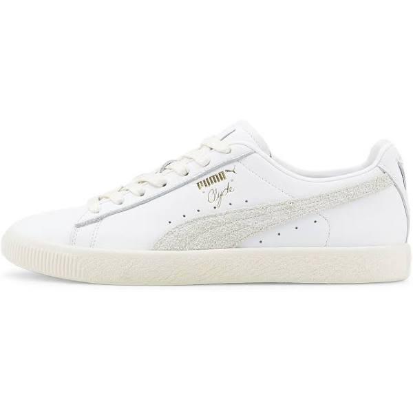 Clyde Base Unisex Sneakers in White/Frosted Ivory/Team Gold, Size 6 by Puma