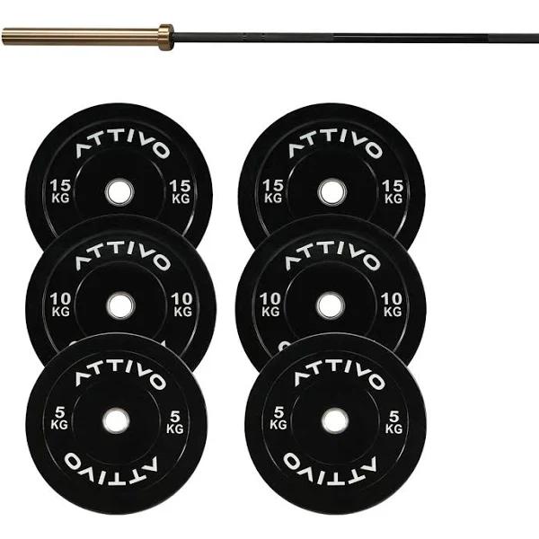 ATTIVO Olympic Bar 20kg and Bumper Weight Plates Combo | Gym Plus Australia Zeus Bar 20kg + 60kg Black Plates