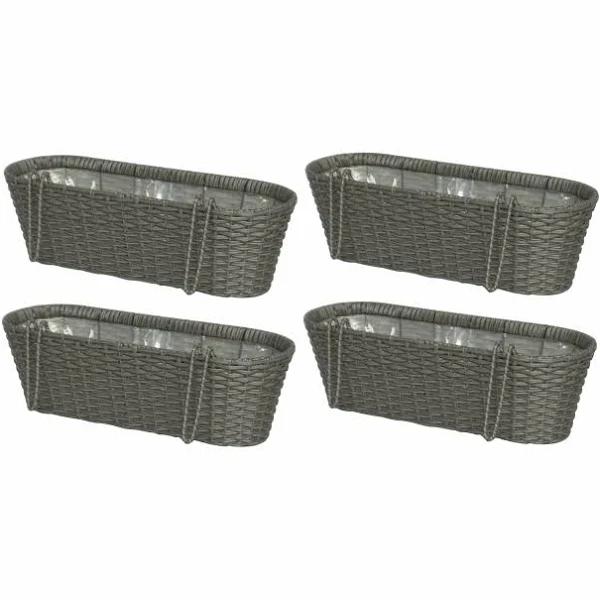 Claude 4 Piece Set Poly Rattan Wicker Hanging Planter Wall Basket - Grey - AfterPay & zipPay Available