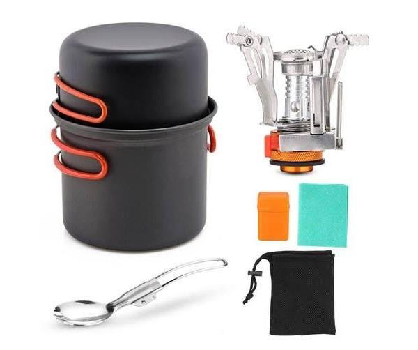 Camping Cookware Set with Camping Stove Folding Spork Cooking Pots Dishcloth For Outdoor Picnic Camping Hiking Backpacking