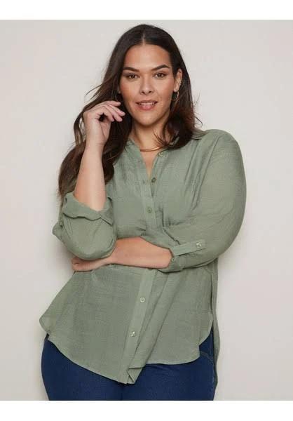 Autograph - Plus Size - Womens Tops - 3/4 Sleeve Double Layer Shirt