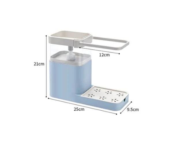 Soap Dispenser For Kitchen Sink, Countertop Soap Pump With Sponge Caddy, Towel Bar and Drain Rack-Blue