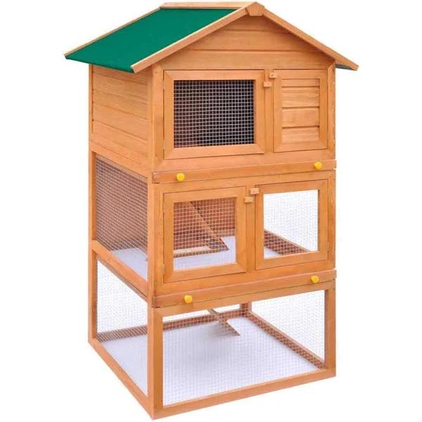 Outdoor Rabbit Hutch Small Animal House Pet Cage 3 Layers Wood