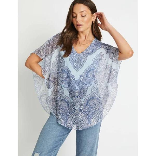 Rockmans Elbow Sleeve Knit Mesh Layered Top - Womens - Paisley Swirl