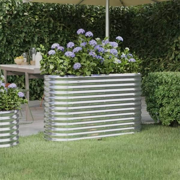 Garden Planter Powder-coated Steel 114x40x68 cm Silver