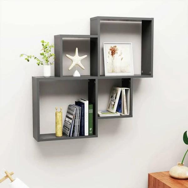 Wall Cube Shelf Grey 80x15x78.5 cm Chipboard