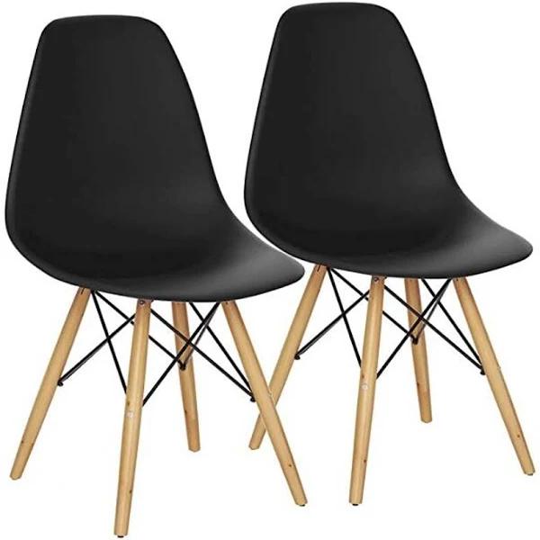 Costway 2x Retro Replica Eames DSW Dining Chair Wood Side Chair Home Cafe Living Black