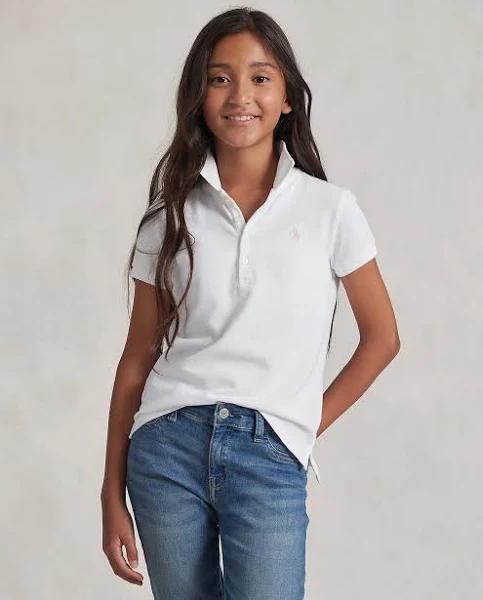 Polo Ralph Lauren - Girl's White Polo Shirts - The Iconic Exclusive - Stretch Cotton Mesh Polo Shirt - Kids - Size M at The Iconic