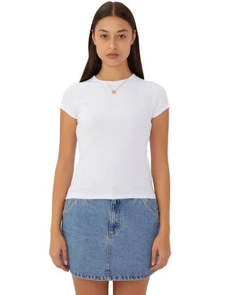 Cotton On - Women's White Basic T-shirts - The One Organic Rib Crew Short Sleeve Tee - Size M at The Iconic