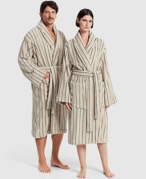 Aven Stripe Limestone Australian Cotton Robe by Sheridan (Small/Medium)