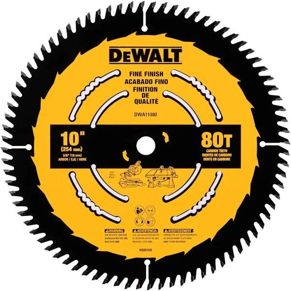 DeWalt Table Saw Blade, 10 Inch, 80 Tooth, Fine Finish, Ultra Sharp Carbide (DWA11080)