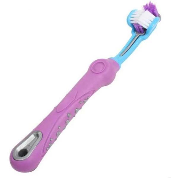 Three Sided Dog Toothbrush Reduce Tartar Teeth Comfortable Cleaning Oral Care AU - Purple