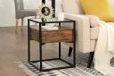 VASAGLE Rustic Brown and Black Tempered Glass Side Table With Drawer and Shelf