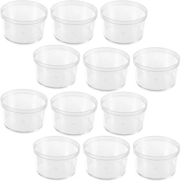 12 x Storage Containers 10x6cm - Craft Kitchen Pantry Fridge Organisers Round Bathroom Vanity Cabinet Organizer Multi-purpose Crystal Clear Tray