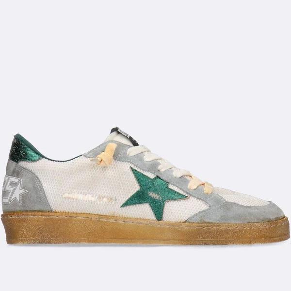 Golden Goose Men's Ball Star Leather Sneakers in White/Green/Silver, Size UK 9 | END. Clothing