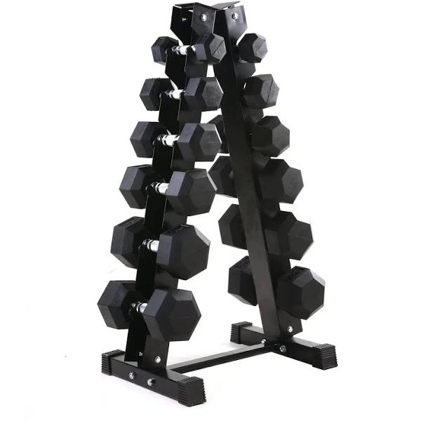 Rubber Hex Dumbbell Set & Vertical Rack - 6 Pairs (2.5kg - 15kg)