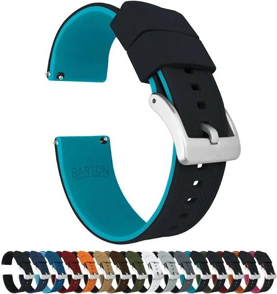 Elite Silicone Watch Band / Strap in Aqua Blue/Black w/ Stainless Steel Buckle, Width 19mm | Barton