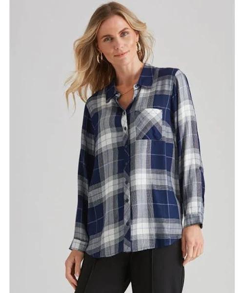 Millers Tured Twill Check Shirt - Navy - Womens - Size 14 - EziBuy