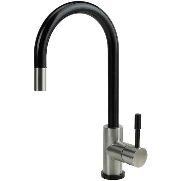 SWEDIA Klaas - Stainless Steel Kitchen Mixer Tap - Satin Black & Brushed Finish - with Pull-out Hose