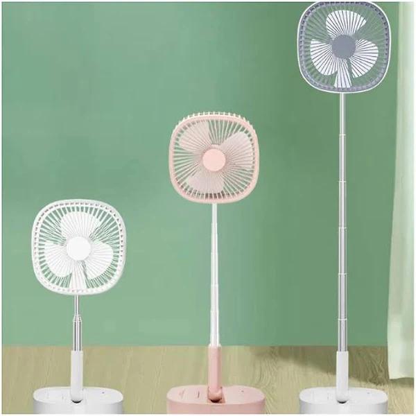 Portable Pedestal Fan - Foldaway Standing Fan Foldable Desk Fan, Remote Control Telescopic 4 Speed Fan (Pink)