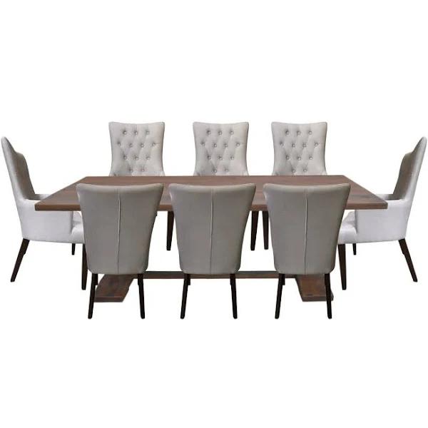 Florence 9pc Dining Table Set 230cm 6 Fabric 2 Carver Chair French Provincial