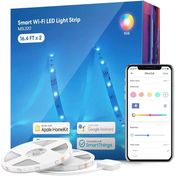 Smart Led Strip Lights Work with Apple Homekit Siri, 32.8ft Wifi RGB Strip, Compatible with Alexa, Google, and SmartThings, App Control, Color