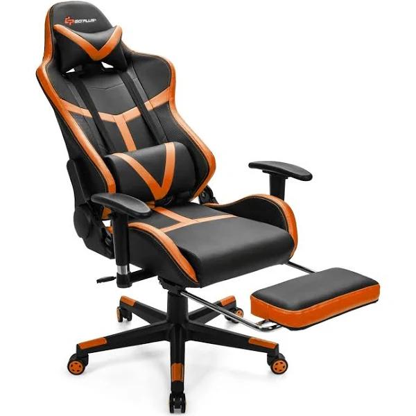 Costway Gaming Chair Eogonomic Office Chair Reclining Computer Executive Chair w/Pillows & Footrest, Orange