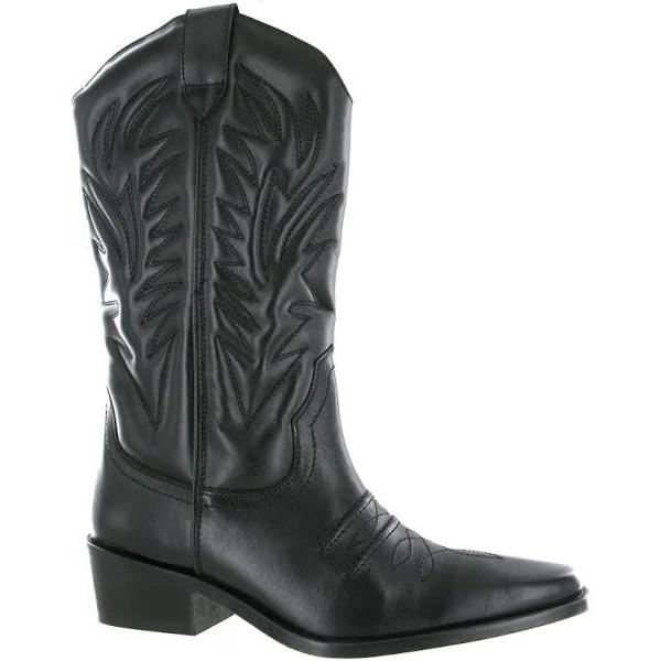 Woodland Kansas Mens Calf Length Leather Cowboy Boots Black UK 9