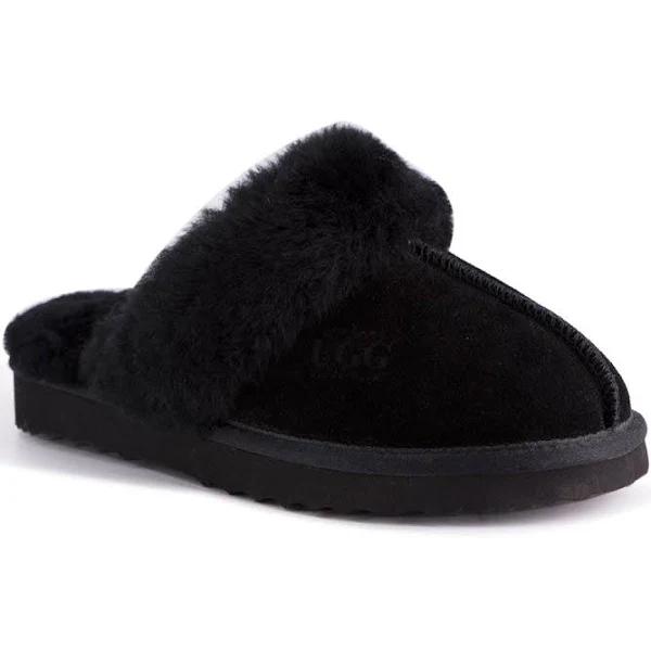 AUS Wooli UGG Sydney Unisex Sheepskin Wool Slippers - Black