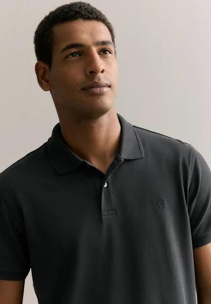 Trenery Classic Pique Monogram Polo in Black, Size XS