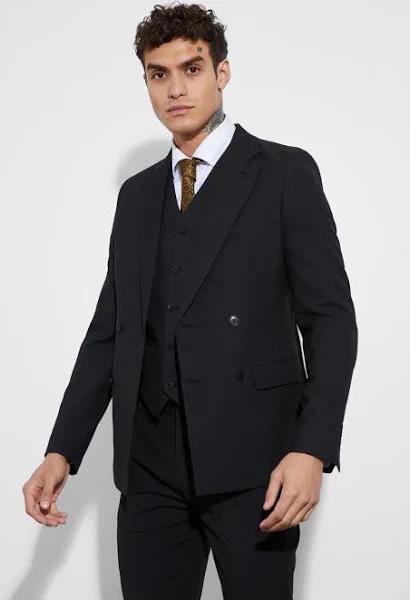 Mens Black Super Skinny Double Breasted Suit Jacket