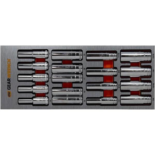 GearWrench 83995 18 Piece 1/2" Drive 6 Point Deep Socket Set Metric & SAE in EVA Tray