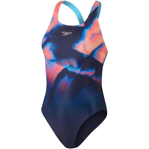 Speedo Womens Placement Digital Powerback One Piece Navy AU 14 / GB 38